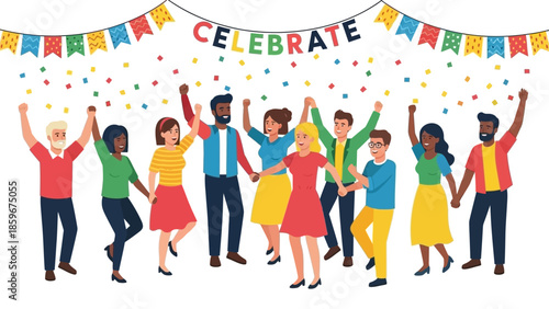 Diverse People Celebrating with Joyful Expressions.