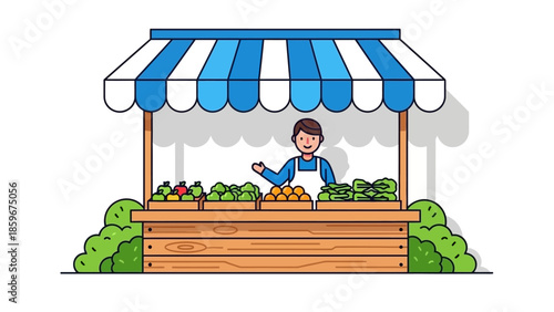 Fruit and Vegetable Market Stall Illustration.