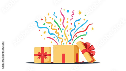 Gift Boxes with Ribbons and Confetti.