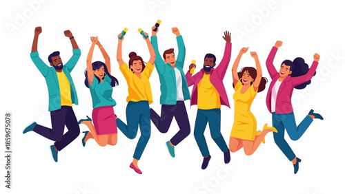 Group of People Jumping with Joy Together.