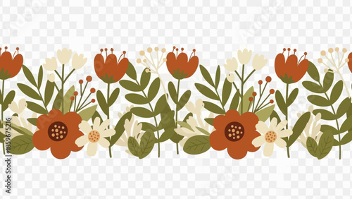 Illustration of Orange Flowers and Green Leaves.