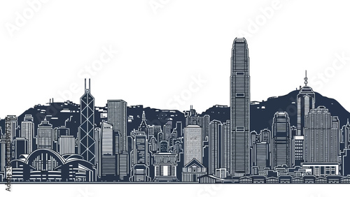 Hong Kong City Skyline with Skyscrapers.