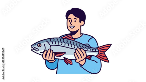 Man Holding Large Fresh Catch Fish.