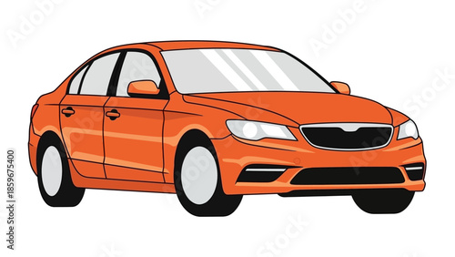 Orange Car Illustration Front View.