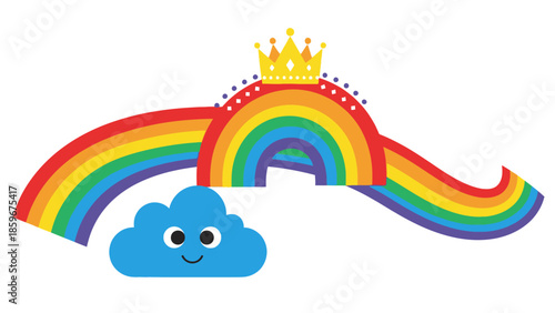 Rainbow with Crown and Smiling Cloud.