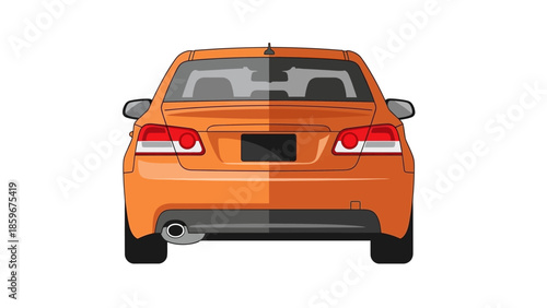 Rear View of Orange Car Illustration.
