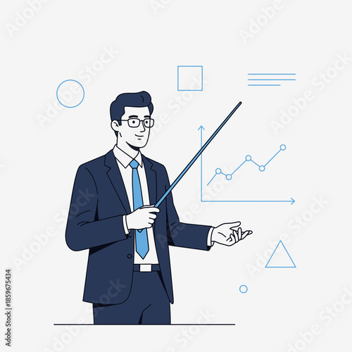 Teacher Pointing Illustration – Professional Instructor Presentation Vector Art
