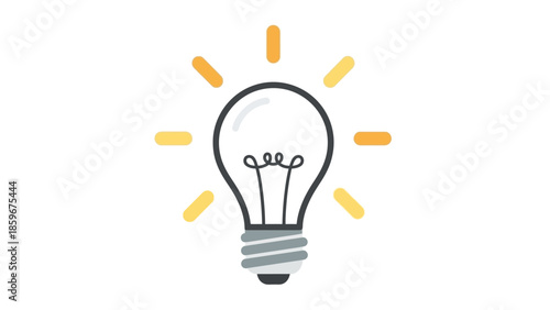 Simple Line Drawing of Illuminated Light Bulb.