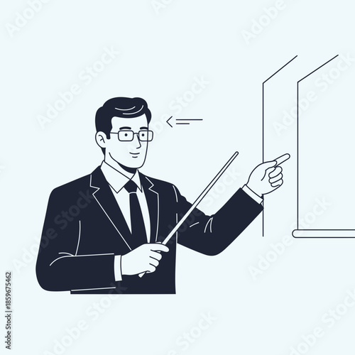 Teacher Pointing Illustration – Professional Instructor Presentation Vector Art