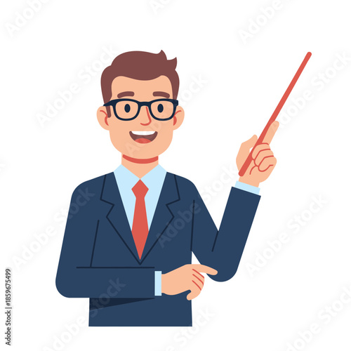 Teacher Pointing Illustration – Professional Instructor Presentation Vector Art
