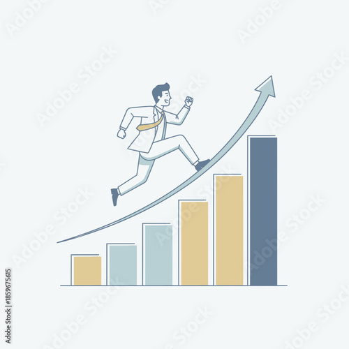 Business Growth Success Illustration – Man Climbing Upward Chart Vector