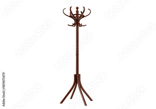 Brown wooden coat rack isolated on transparent background