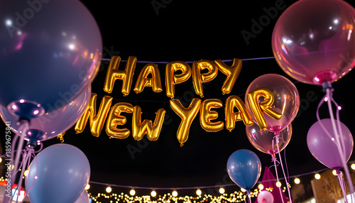 inflatable balloons. happy new year, dramatic. White tone