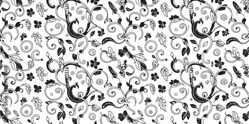 floral intricate vine and circular motif seamless repeat pattern