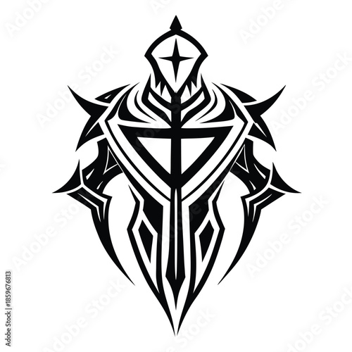 modern tribal crusader tattoo abstract line art silhouette vector illustration