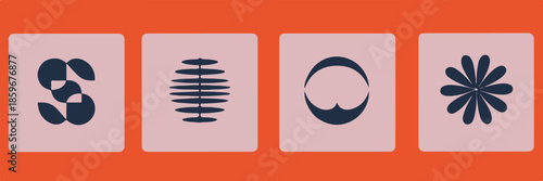 pattern radial and linear geometric icons on orange background