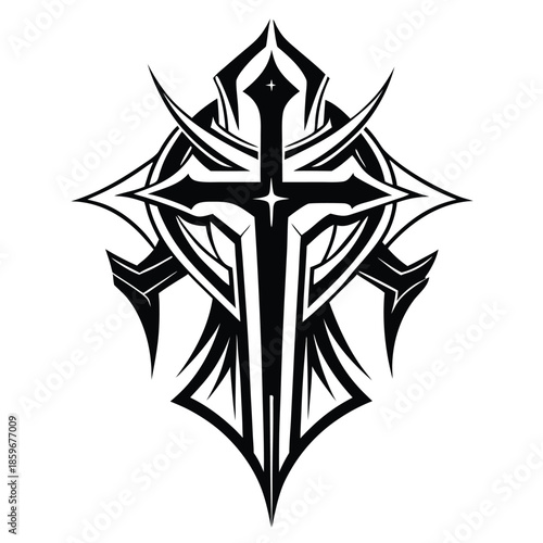 modern tribal crusader tattoo abstract line art silhouette vector illustration