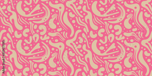 pattern pastel textile design with fluid cream blobs on pink