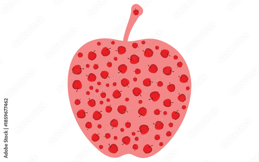 Fototapeta premium Large red apple shape filled with many small apple icons isolated on white flat