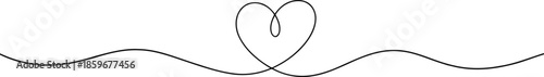 A graceful singular black line flows continuously to form a symmetrical heart shape on a plain white backdrop