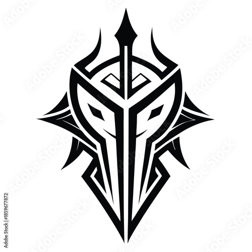modern tribal crusader tattoo abstract line art silhouette vector illustration