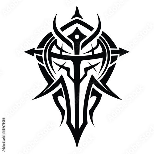modern tribal crusader tattoo abstract line art silhouette vector illustration
