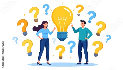 Wallpaper Mural Two people discussing an idea, surrounded by question marks Torontodigital.ca