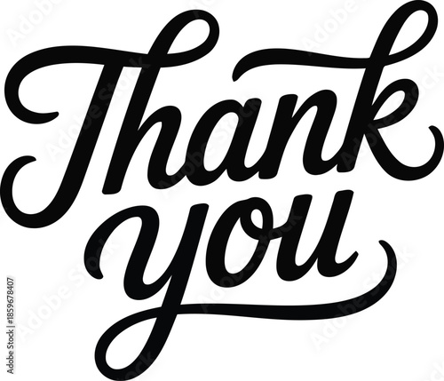 Bold black calligraphic script reads Thank you with a strong, elegant and friendly hand drawn feel