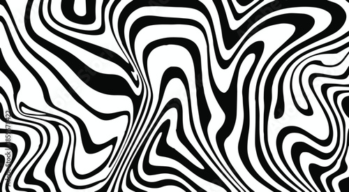 illusion retro psychedelic black white wave line background vector