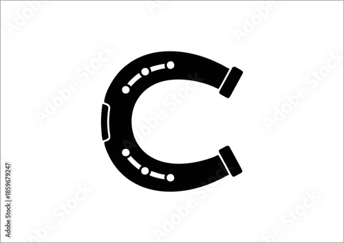 2.epsMagnetic Silence: A Minimalist Horseshoe Silhouette with Symbolic Poles and Field Lines on White