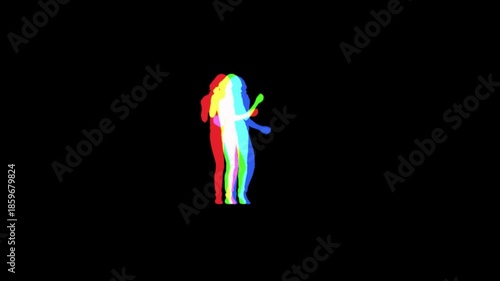 Silhouette of Woman Dancing with RGB Glitch Effect on Black