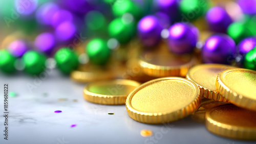Wallpaper Mural colorful mardi gras background. Premium Mardi Gras promotional concept golden coin Torontodigital.ca