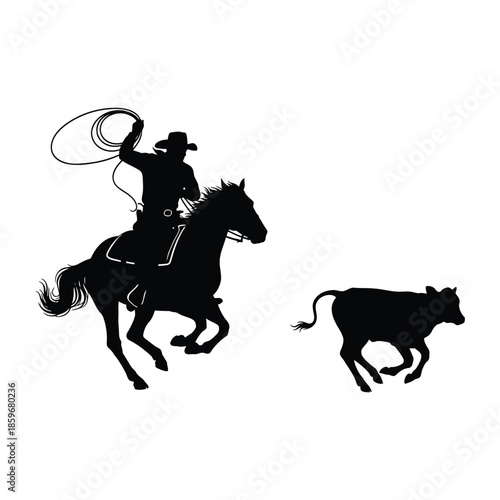 Retro Western Cowboy Black and White Silhouette Clip Art Vector, Cowboy rodeo vector, Cowboy man vector graphic, cowboy gun vector
