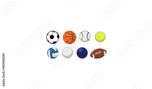 Set of balls for various sports games, vector illustration. Inventory for sportsmen, objects on white background