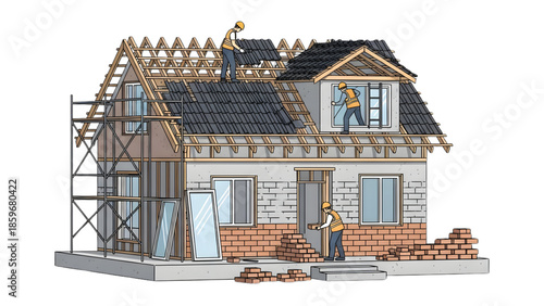 Professional House Construction Site Vector Illustration for Engineering and Industry