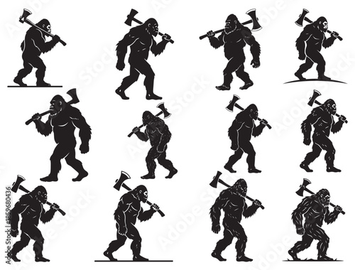 BIGFOOT HOLDING AXE SILHOUETTE