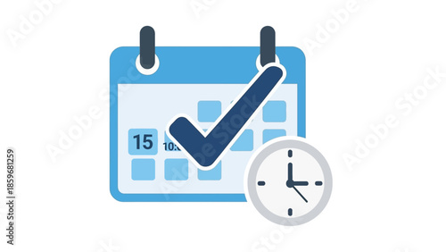 Calendar with Checkmark and Clock Icon.