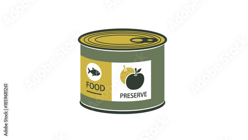 Canned Food Label with Fish and Apple.