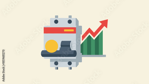 Circuit Board with Coin and Growth Chart.