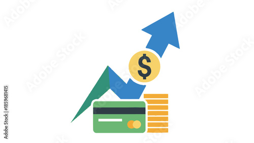 Credit Card and Coins with Rising Graph.