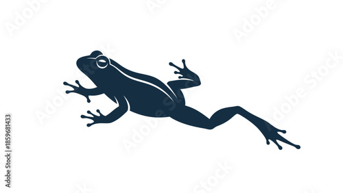 Dark Blue Frog Illustration in Mid Leap.