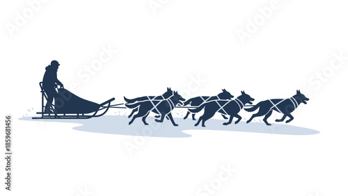 Dog Sled Team with Driver Silhouette.