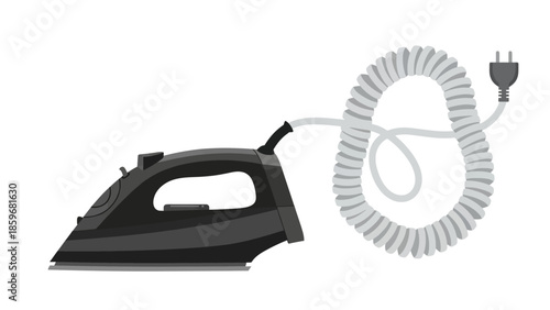 Electric Iron with Cord Isolated White Background.