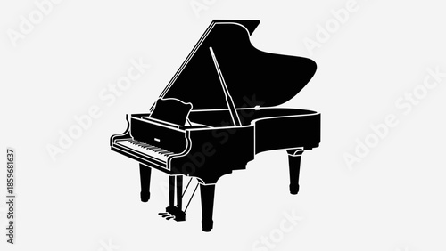 Grand Piano Illustration with Open Lid.