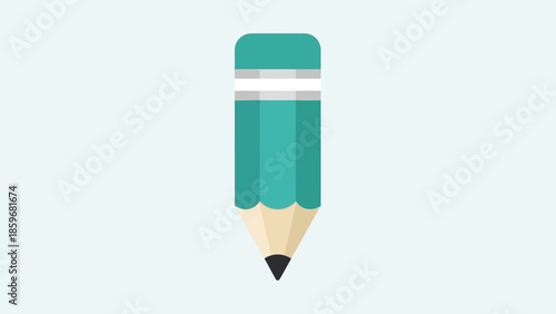 Green Pencil with Eraser on White Background.