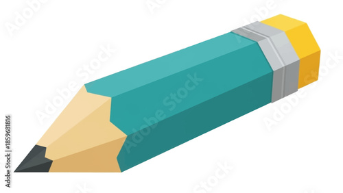 Green Pencil with Yellow Eraser on White Background.