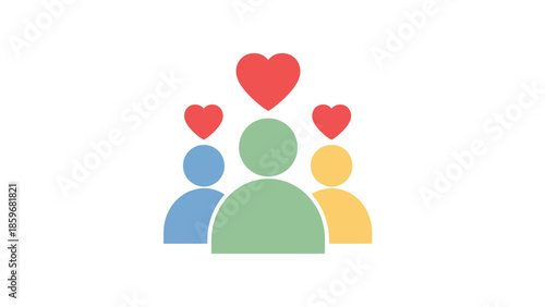 Group of People Icons with Heart Symbols.