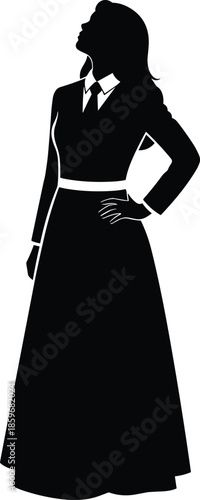 Silhouette of a woman in traditional attire isolated on white background, Vector, illustration
