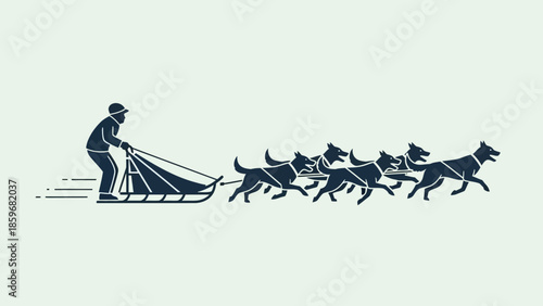 Man Driving Sled Pulled by Dogs.