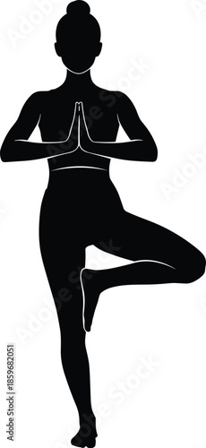 Person performing tree pose in yoga isolated on white background, Vector, illustration